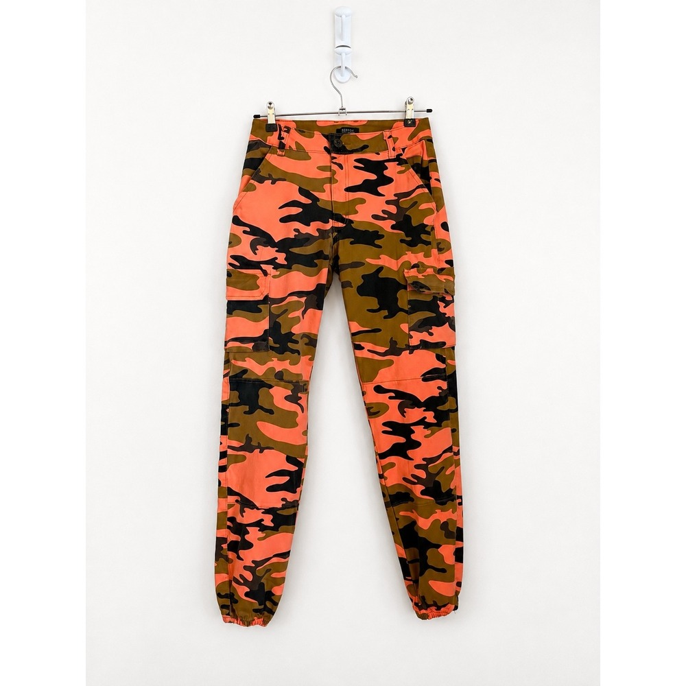 Red Fox Orange Camo Cargo Jogger Pants SizSmall Y2K Utility Military Streetwear